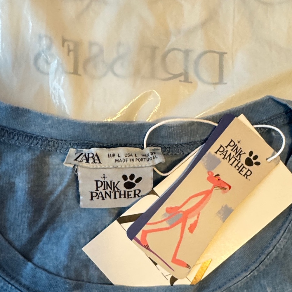 Zara Blue Tee with Pink Panther Museum Graphic - Picture 2 of 7